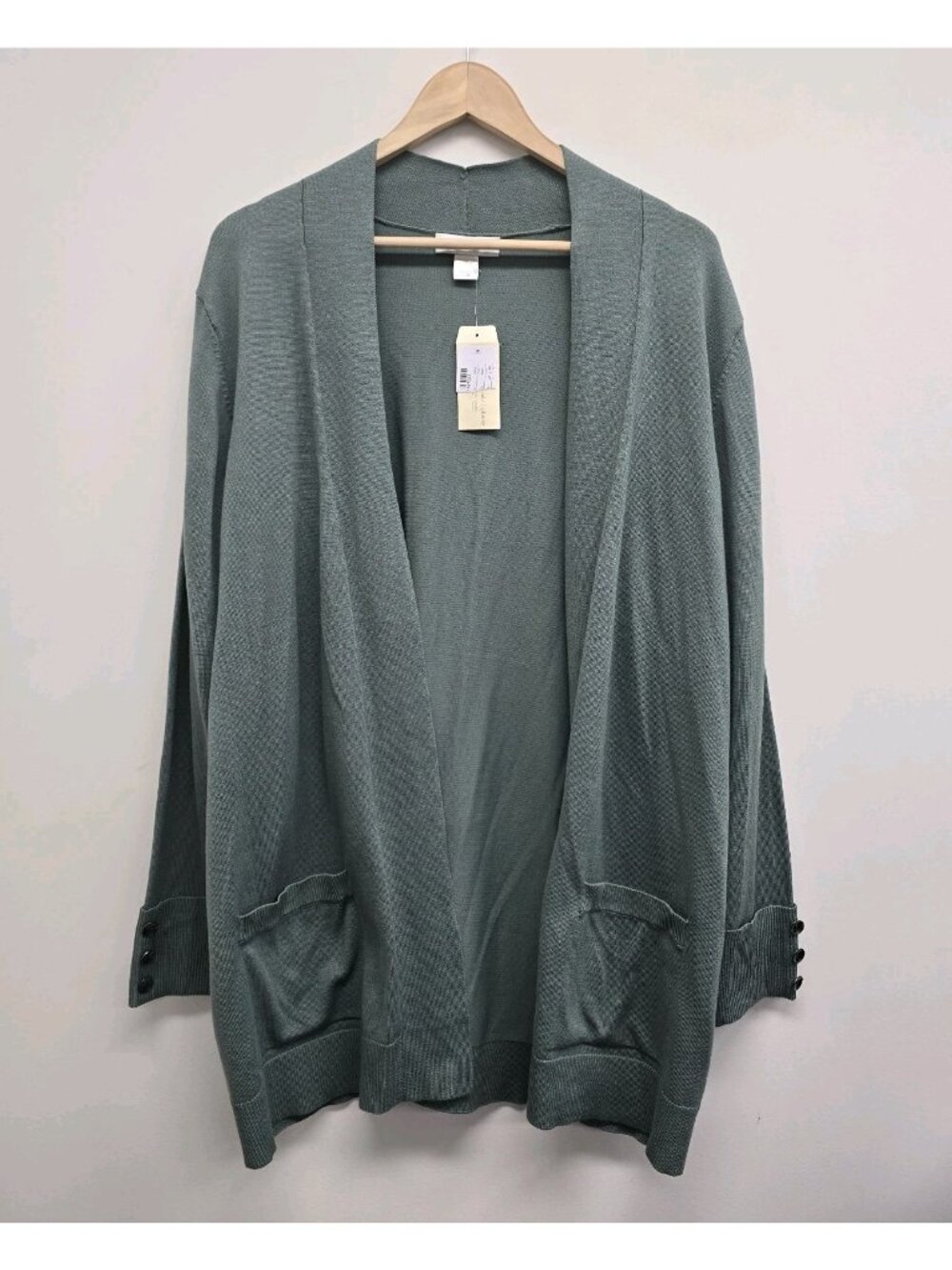 NWT CJ Banks Open Front Cardigan Sweater Sz 1X Metal Button Detail Layering